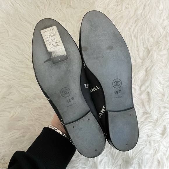 Chanel Canvas Logo Ballet Flats Size 35.5 Black and White Authentic - Picture 5 of 13